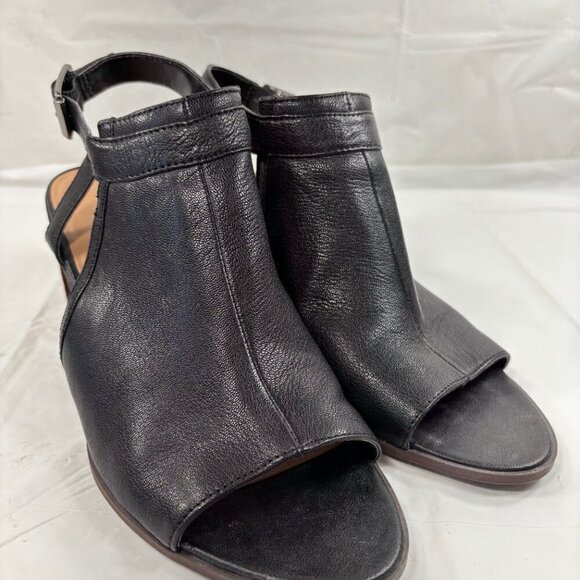 Franco Sarto Harlet Women’s Black Leather Peep Toe Slingback Heels size 9 - Picture 2 of 13